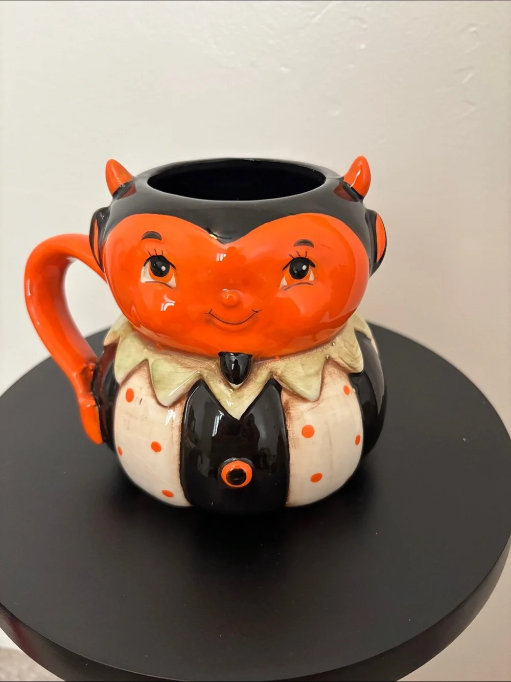 Vintage Halloween Devil Face Ceramic Mug - Orange & Black-Johanna Parker